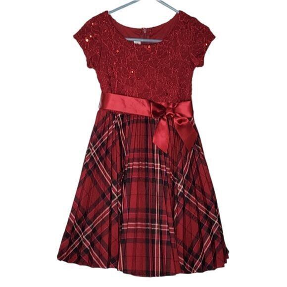Bonnie Jean Multicolor Sequined Plaid Holiday Dress Toddler Girl 4T - Picture 1 of 6